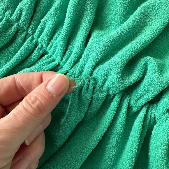 Green Terry Cloth Midi Sundress With Floral Embroidery Cami Sleeves Sleeveless - Picture 3 of 8